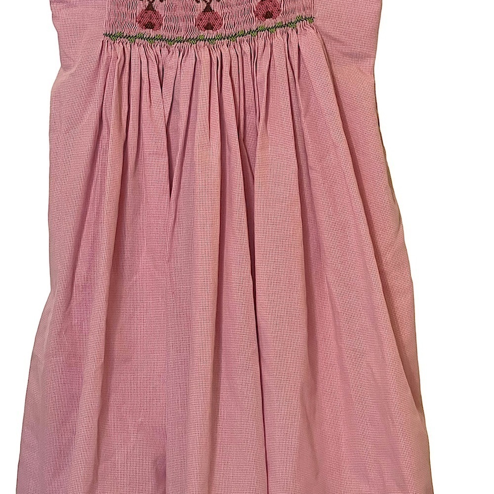 Silly Goose Pink Mini Check Hand Smocked Sleeveless Dress Sz 5 Lady Bug - Picture 5 of 9